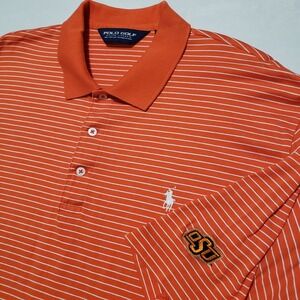 Polo Golf Ralph Lauren Polo Shirt OSU Orange‎ White Stripes Mens XL Logo